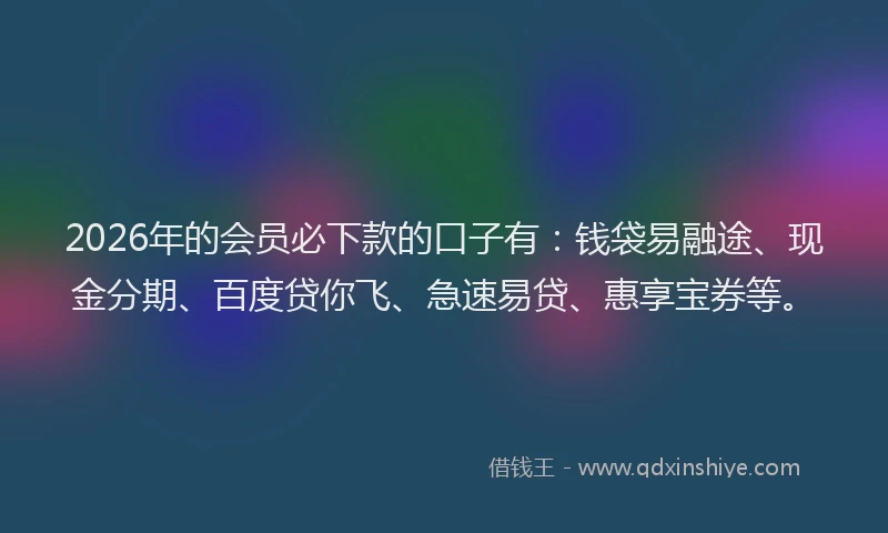 2026年的会员必下款的口子有：钱袋易融途、现金分期、百度贷你飞、急速易贷、惠享宝券等。