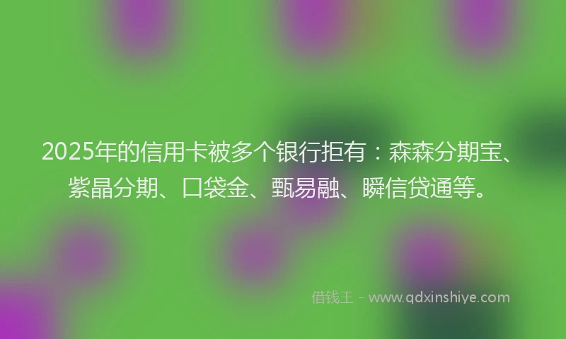 2025年的信用卡被多个银行拒有：森森分期宝、紫晶分期、口袋金、甄易融、瞬信贷通等。