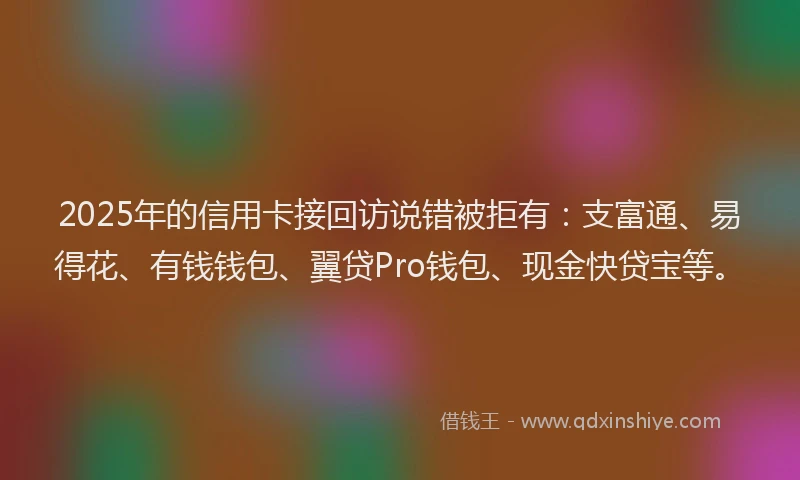 2025年的信用卡接回访说错被拒有：支富通、易得花、有钱钱包、翼贷Pro钱包、现金快贷宝等。