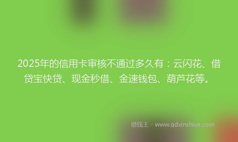 2025年的信用卡审核不通过多久有:云闪花、借贷宝快贷、现金秒借、金速钱包、葫芦花等。