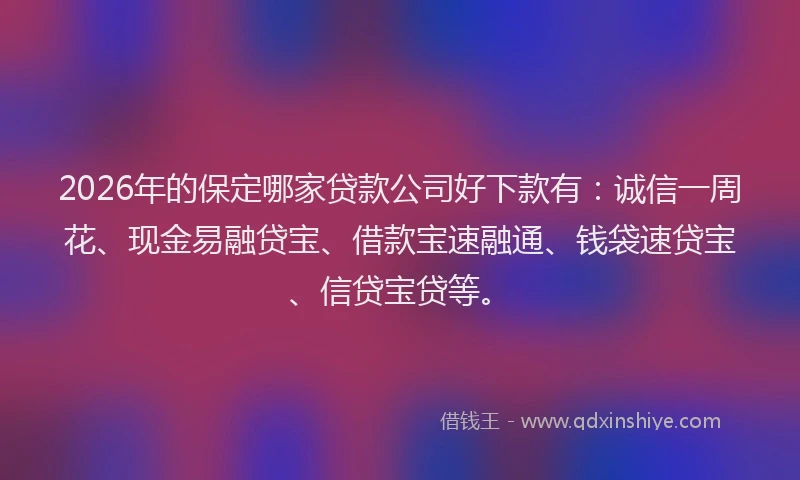 2026年的保定哪家贷款公司好下款有：诚信一周花、现金易融贷宝、借款宝速融通、钱袋速贷宝、信贷宝贷等。