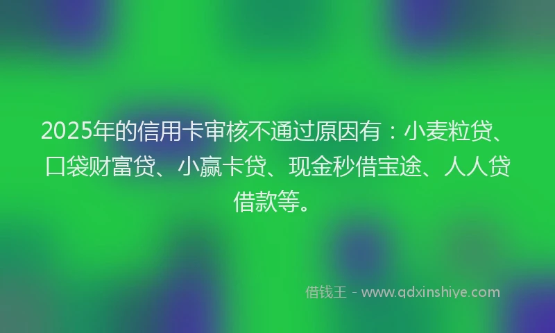 2025年的信用卡审核不通过原因有:小麦粒贷、口袋财富贷、小赢卡贷、现金秒借宝途、人人贷借款等。
