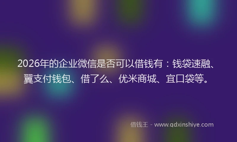 2026年的企业微信是否可以借钱有：钱袋速融、翼支付钱包、借了么、优米商城、宜口袋等。