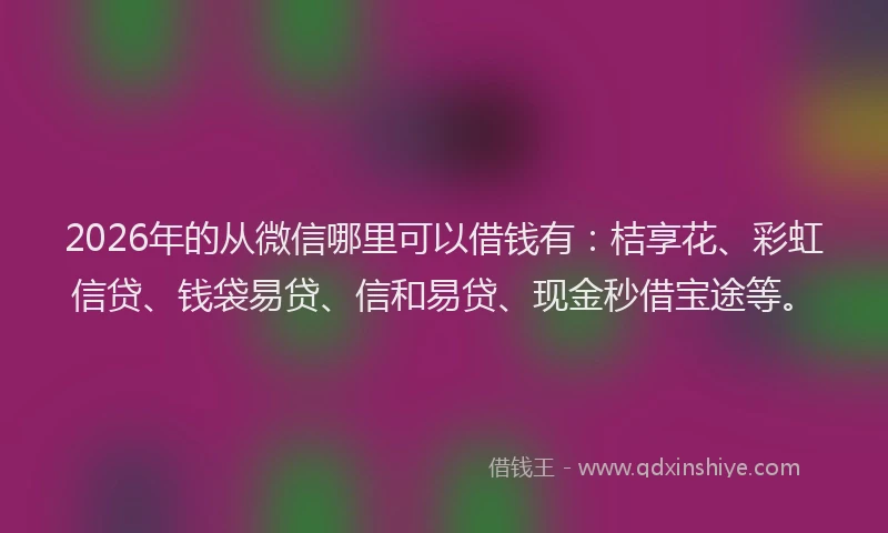 2026年的从微信哪里可以借钱有:桔享花、彩虹信贷、钱袋易贷、信和易贷、现金秒借宝途等。