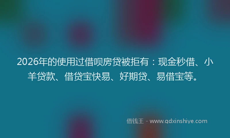 2026年的使用过借呗房贷被拒有：现金秒借、小羊贷款、借贷宝快易、好期贷、易借宝等。