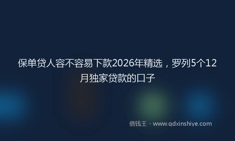 保单贷人容不容易下款2026年精选，罗列5个12月独家贷款的口子