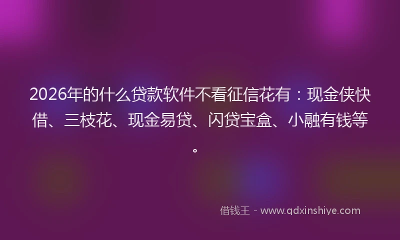 2026年的什么贷款软件不看征信花有:现金侠快借、三枝花、现金易贷、闪贷宝盒、小融有钱等。