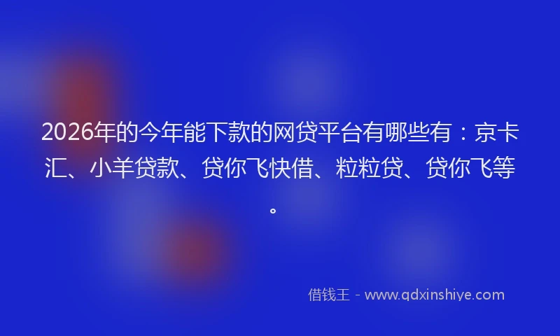 2026年的今年能下款的网贷平台有哪些有：京卡汇、小羊贷款、贷你飞快借、粒粒贷、贷你飞等。