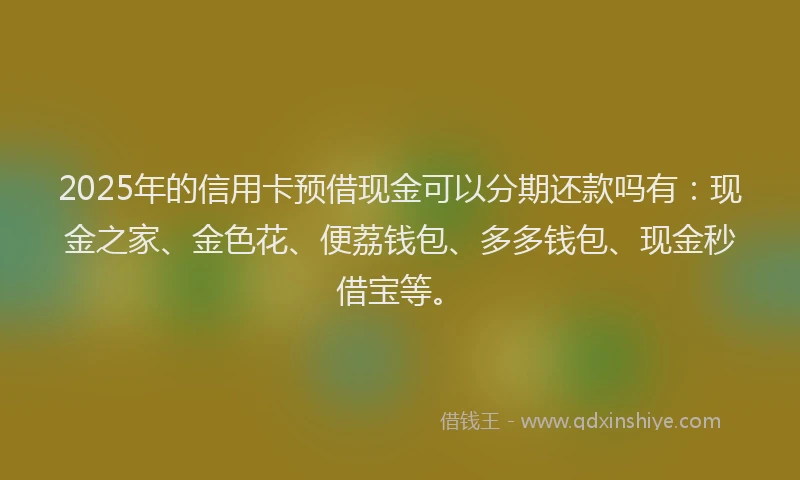 2025年的信用卡预借现金可以分期还款吗有:现金之家、金色花、便荔钱包、多多钱包、现金秒借宝等。