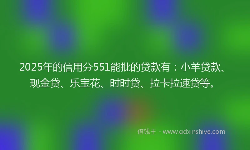 2025年的信用分551能批的贷款有：小羊贷款、现金贷、乐宝花、时时贷、拉卡拉速贷等。