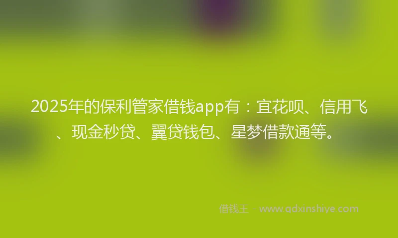 2025年的保利管家借钱app有：宜花呗、信用飞、现金秒贷、翼贷钱包、星梦借款通等。