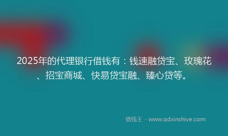 2025年的代理银行借钱有：钱速融贷宝、玫瑰花、招宝商城、快易贷宝融、臻心贷等。