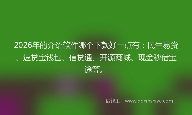 2026年的介绍软件哪个下款好一点有:民生易贷、速贷宝钱包、信贷通、开源商城、现金秒借宝途等。