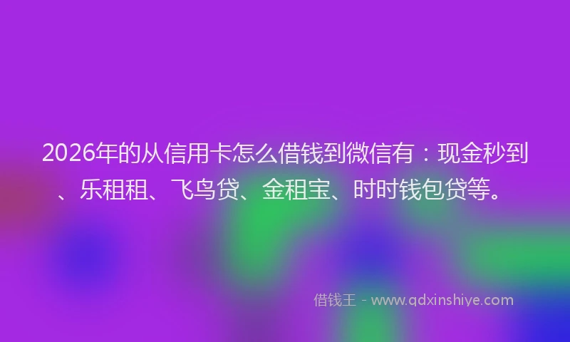 2026年的从信用卡怎么借钱到微信有：现金秒到、乐租租、飞鸟贷、金租宝、时时钱包贷等。