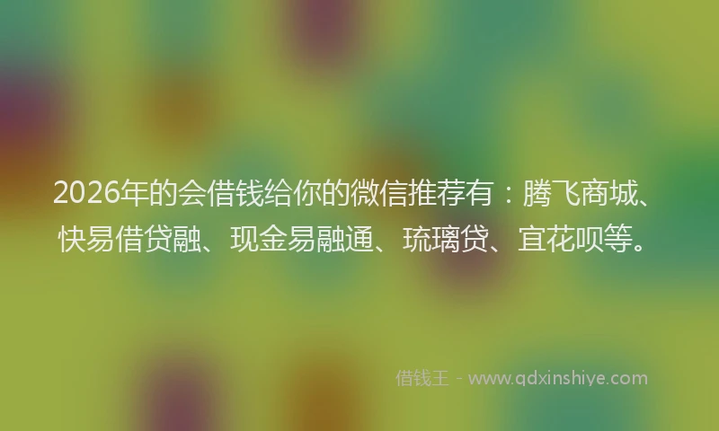 2026年的会借钱给你的微信推荐有：腾飞商城、快易借贷融、现金易融通、琉璃贷、宜花呗等。