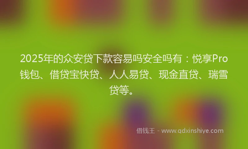 2025年的众安贷下款容易吗安全吗有:悦享Pro钱包、借贷宝快贷、人人易贷、现金直贷、瑞雪贷等。
