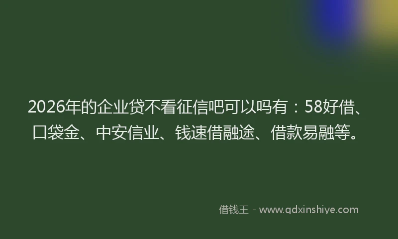 2026年的企业贷不看征信吧可以吗有：58好借、口袋金、中安信业、钱速借融途、借款易融等。