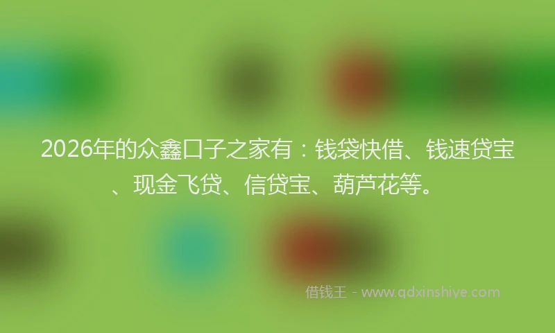 2026年的众鑫口子之家有：钱袋快借、钱速贷宝、现金飞贷、信贷宝、葫芦花等。