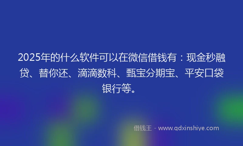 2025年的什么软件可以在微信借钱有：现金秒融贷、替你还、滴滴数科、甄宝分期宝、平安口袋银行等。