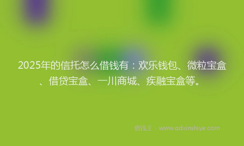 2025年的信托怎么借钱有:欢乐钱包、微粒宝盒、借贷宝盒、一川商城、疾融宝盒等。