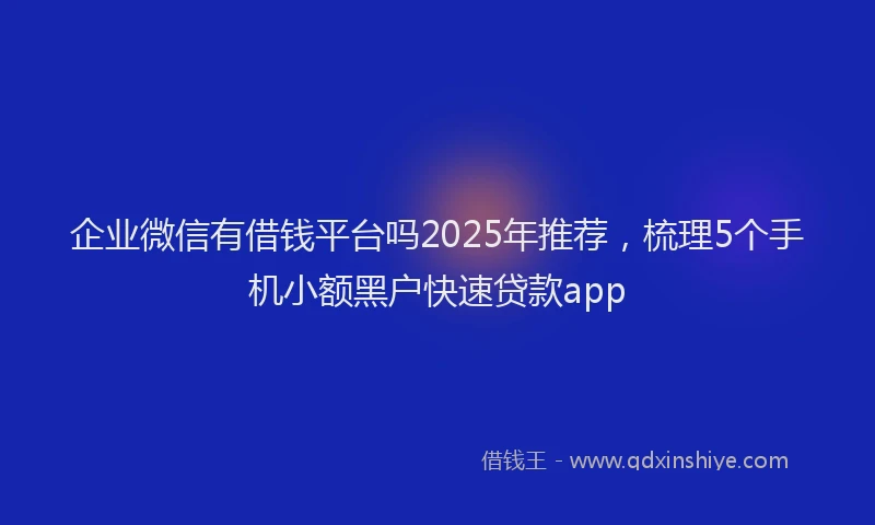 企业微信有借钱平台吗2025年推荐，梳理5个手机小额黑户快速贷款app