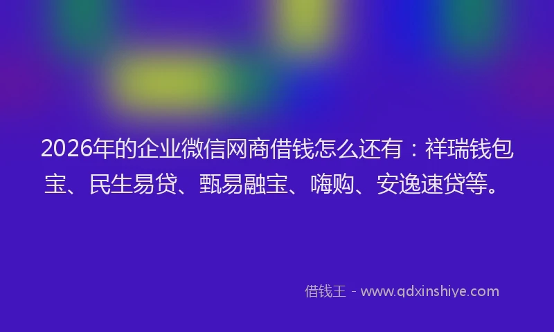 2026年的企业微信网商借钱怎么还有:祥瑞钱包宝、民生易贷、甄易融宝、嗨购、安逸速贷等。
