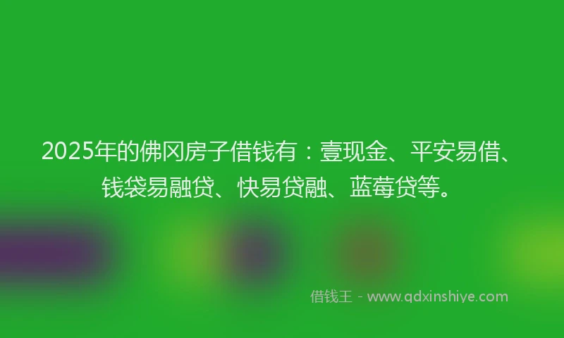 2025年的佛冈房子借钱有：壹现金、平安易借、钱袋易融贷、快易贷融、蓝莓贷等。