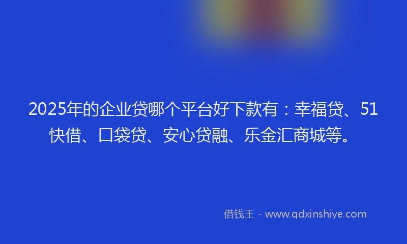 2025年的企业贷哪个平台好下款有：幸福贷、51快借、口袋贷、安心贷融、乐金汇商城等。