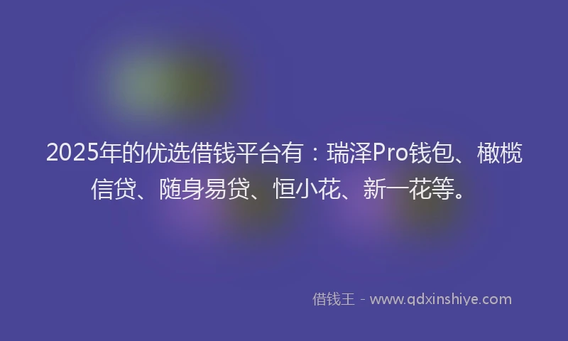2025年的优选借钱平台有:瑞泽Pro钱包、橄榄信贷、随身易贷、恒小花、新一花等。