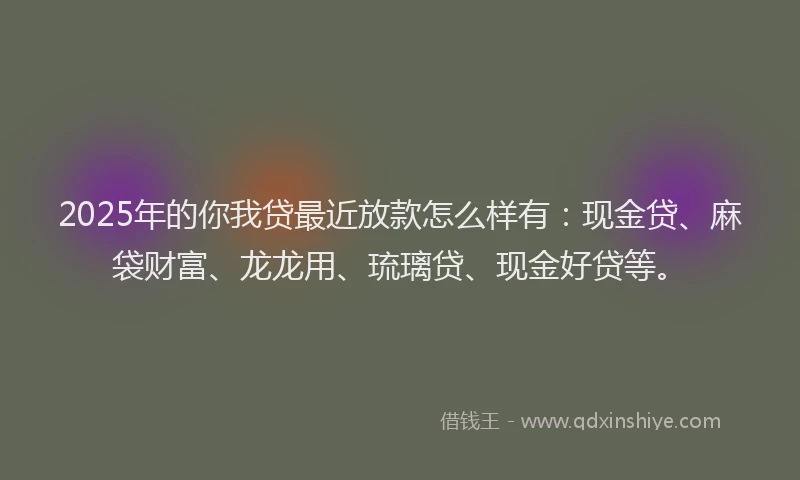 2025年的你我贷最近放款怎么样有：现金贷、麻袋财富、龙龙用、琉璃贷、现金好贷等。