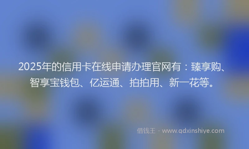2025年的信用卡在线申请办理官网有：臻享购、智享宝钱包、亿运通、拍拍用、新一花等。