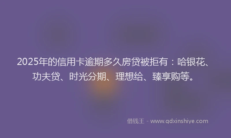 2025年的信用卡逾期多久房贷被拒有：哈银花、功夫贷、时光分期、理想给、臻享购等。