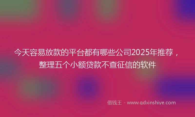 今天容易放款的平台都有哪些公司2025年推荐，整理五个小额贷款不查征信的软件