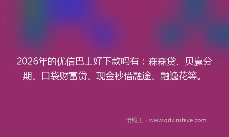 2026年的优信巴士好下款吗有:森森贷、贝赢分期、口袋财富贷、现金秒借融途、融逸花等。