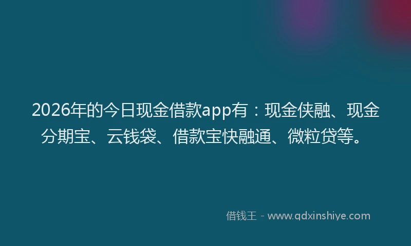 2026年的今日现金借款app有：现金侠融、现金分期宝、云钱袋、借款宝快融通、微粒贷等。