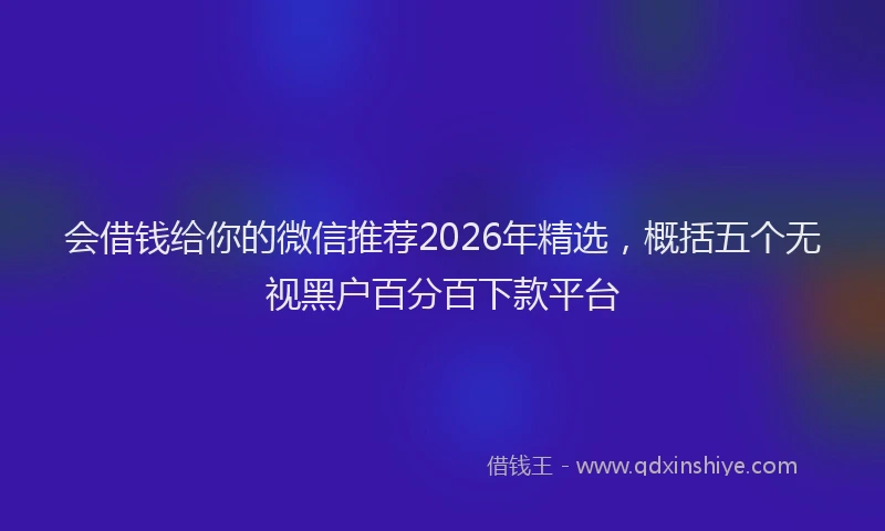 会借钱给你的微信推荐2026年精选，概括五个无视黑户百分百下款平台