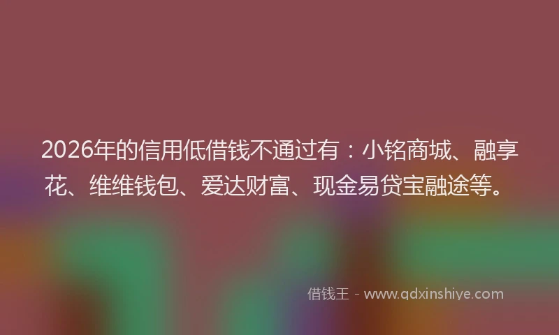 2026年的信用低借钱不通过有：小铭商城、融享花、维维钱包、爱达财富、现金易贷宝融途等。