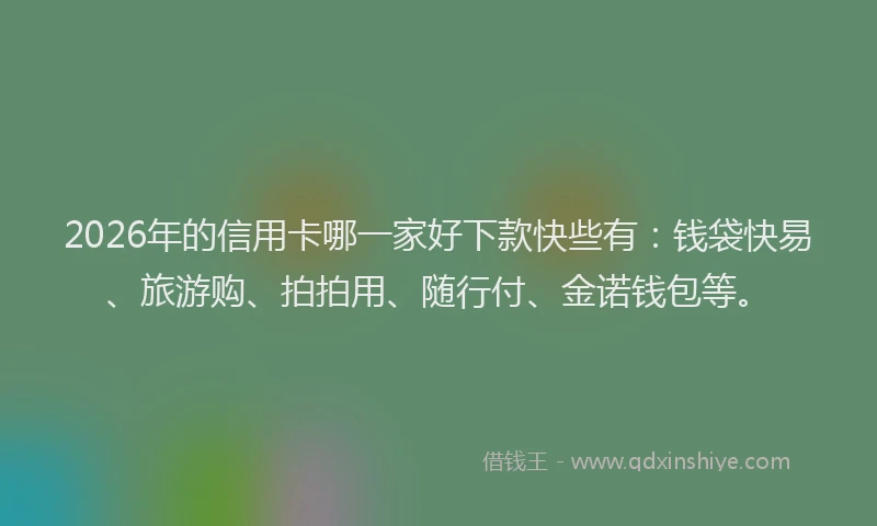 2026年的信用卡哪一家好下款快些有：钱袋快易、旅游购、拍拍用、随行付、金诺钱包等。