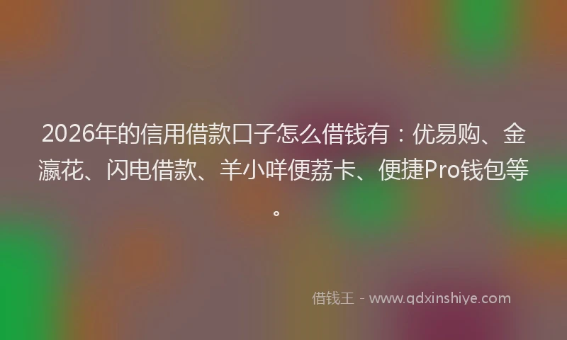 2026年的信用借款口子怎么借钱有：优易购、金瀛花、闪电借款、羊小咩便荔卡、便捷Pro钱包等。