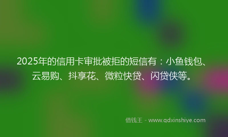 2025年的信用卡审批被拒的短信有：小鱼钱包、云易购、抖享花、微粒快贷、闪贷侠等。