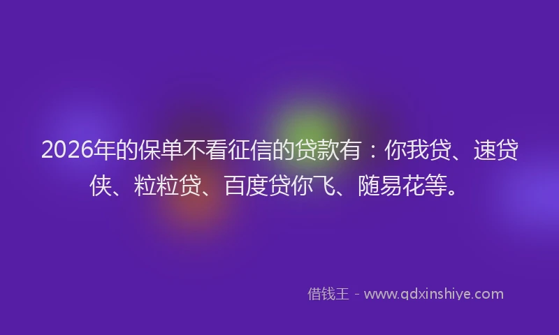 2026年的保单不看征信的贷款有：你我贷、速贷侠、粒粒贷、百度贷你飞、随易花等。