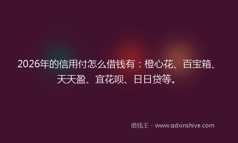 2026年的信用付怎么借钱有:橙心花、百宝箱、天天盈、宜花呗、日日贷等。