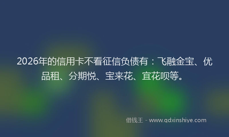 2026年的信用卡不看征信负债有:飞融金宝、优品租、分期悦、宝来花、宜花呗等。