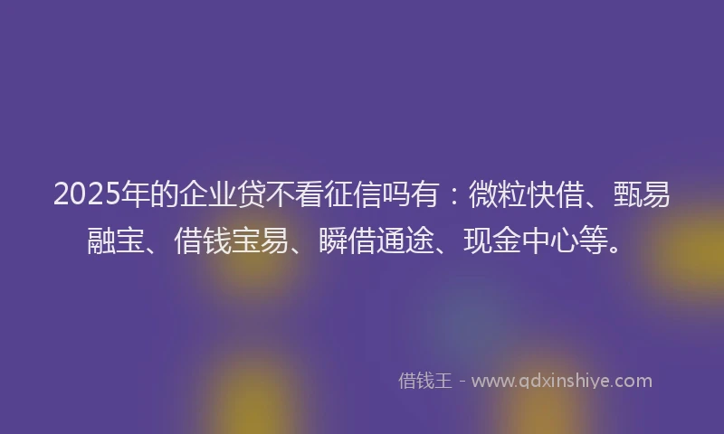 2025年的企业贷不看征信吗有：微粒快借、甄易融宝、借钱宝易、瞬借通途、现金中心等。