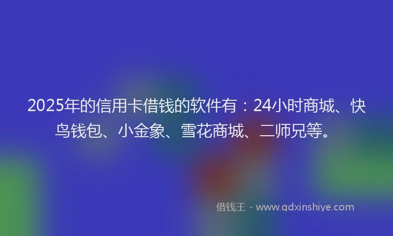 2025年的信用卡借钱的软件有:24小时商城、快鸟钱包、小金象、雪花商城、二师兄等。
