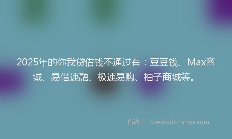 2025年的你我贷借钱不通过有:豆豆钱、Max商城、易借速融、极速易购、柚子商城等。