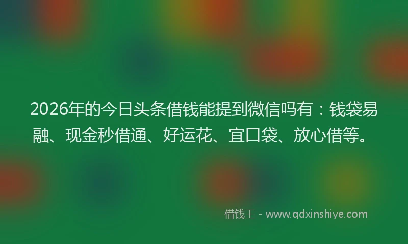 2026年的今日头条借钱能提到微信吗有：钱袋易融、现金秒借通、好运花、宜口袋、放心借等。