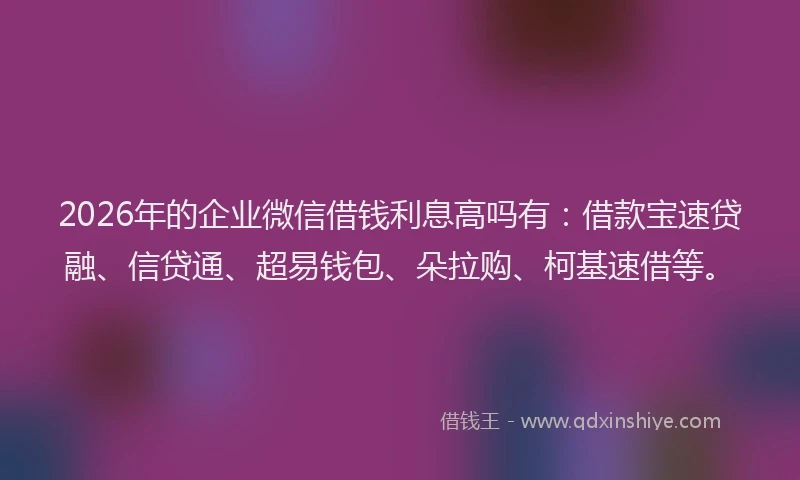 2026年的企业微信借钱利息高吗有：借款宝速贷融、信贷通、超易钱包、朵拉购、柯基速借等。