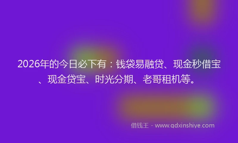 2026年的今日必下有：钱袋易融贷、现金秒借宝、现金贷宝、时光分期、老哥租机等。