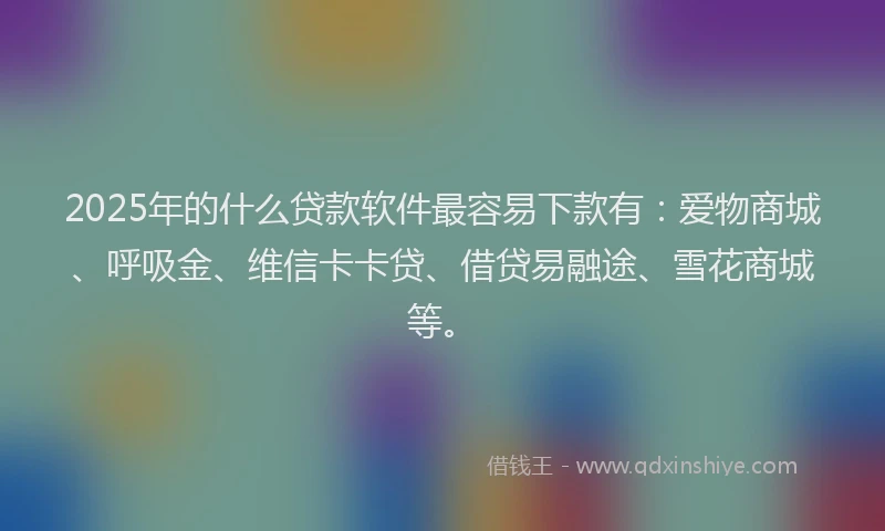 2025年的什么贷款软件最容易下款有：爱物商城、呼吸金、维信卡卡贷、借贷易融途、雪花商城等。